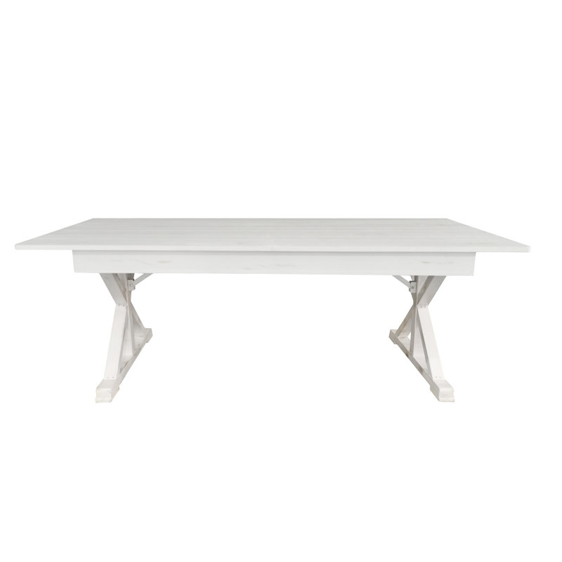 Antique Rustic White Solid Pine Foldable Dining Table with X-Legs