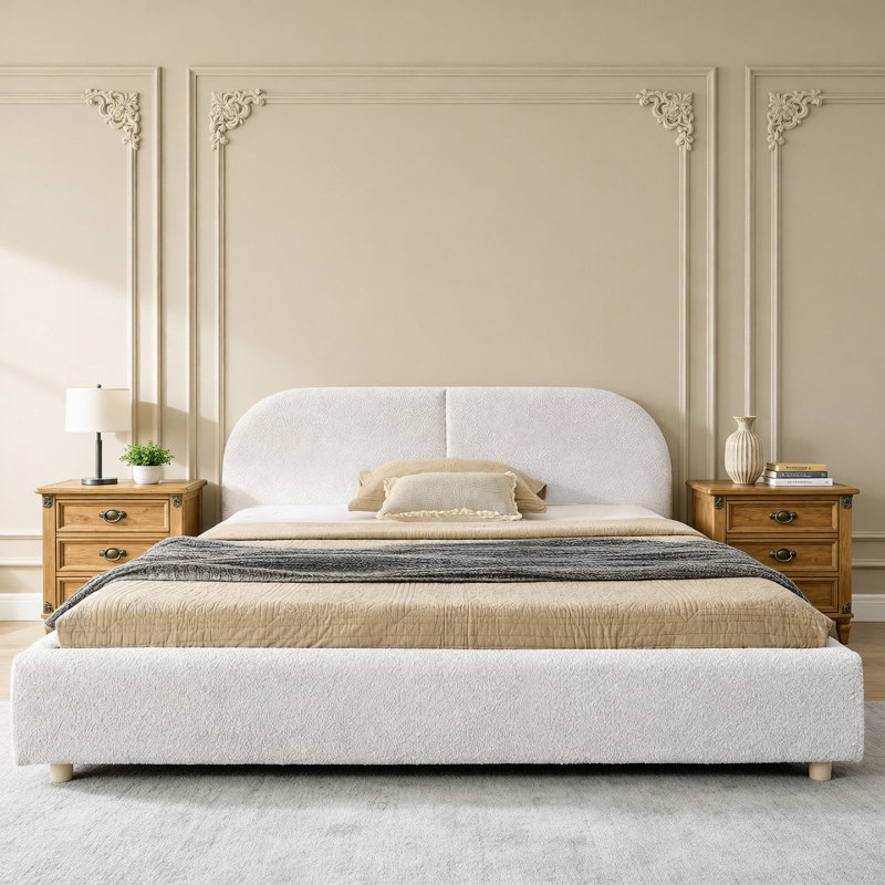 Structure de lit rembourrée de style minimaliste moderne avec tête de lit haute incurvée, support de pieds robuste en fil de qualité supérieure, matelas non inclus
