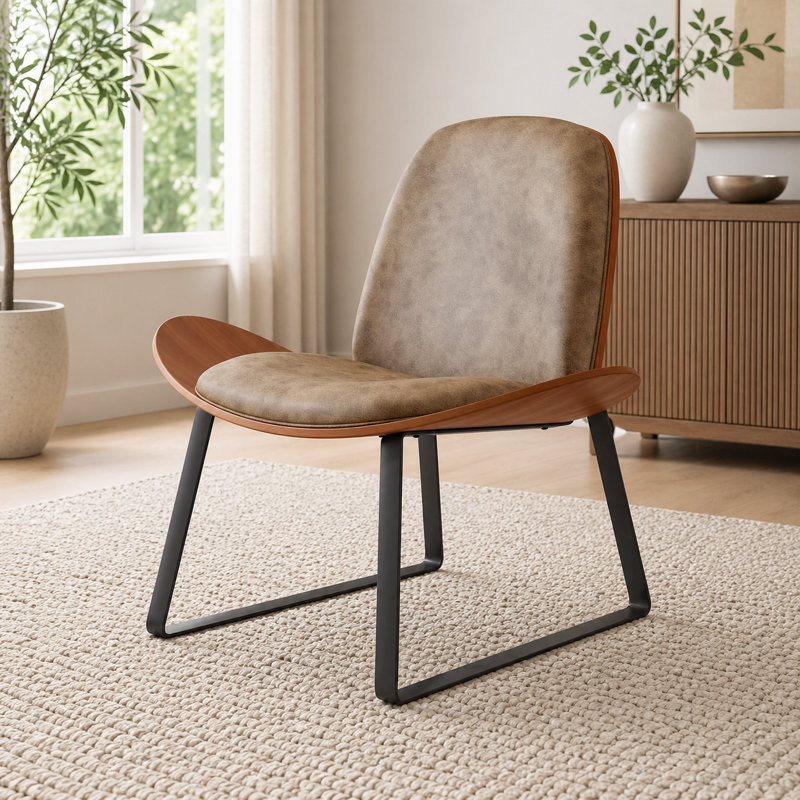 Chaise longue rembourrée en similicuir avec base en métal, Similicuir brun, Noir