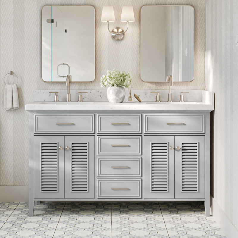 Kensington 73'' W Vanity, Gray, Carrara White Quartz, 60"