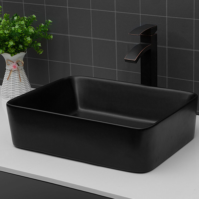 Lavabo de salle de bain rectangulaire en céramique 19 po x 15 po 5,5 po - Black Us
