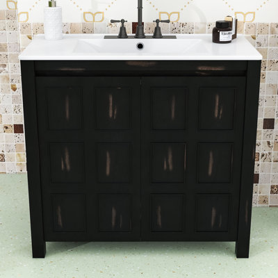 Meuble-lavabo de salle de bain avec lavabo en céramique, portes à fermeture douce et tablettes réglables