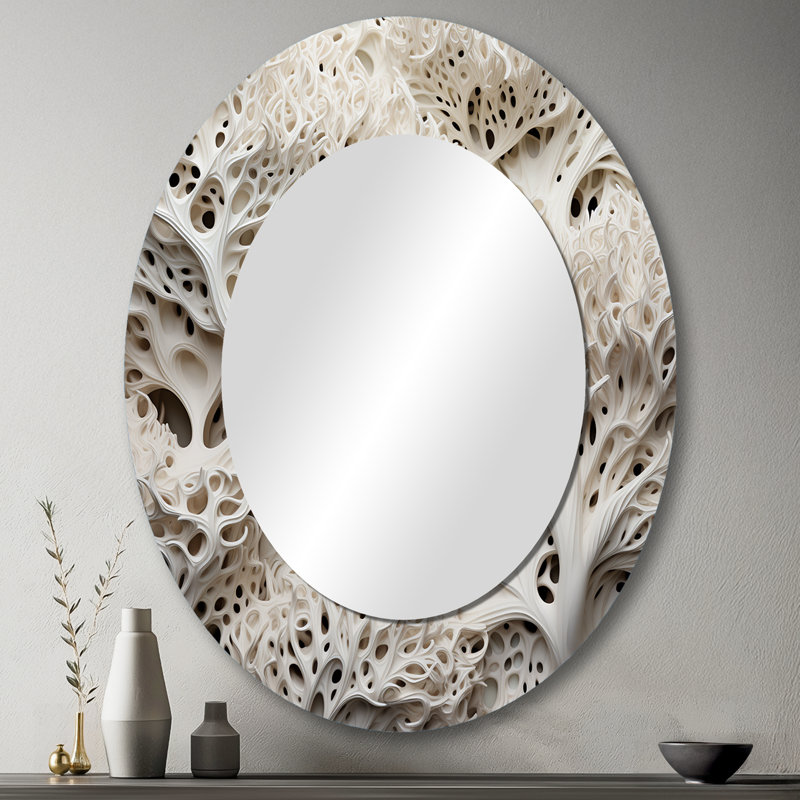 Under Water Black And White Corals Collage - White Coastal Oval Wall Mirror, 43" x 33"