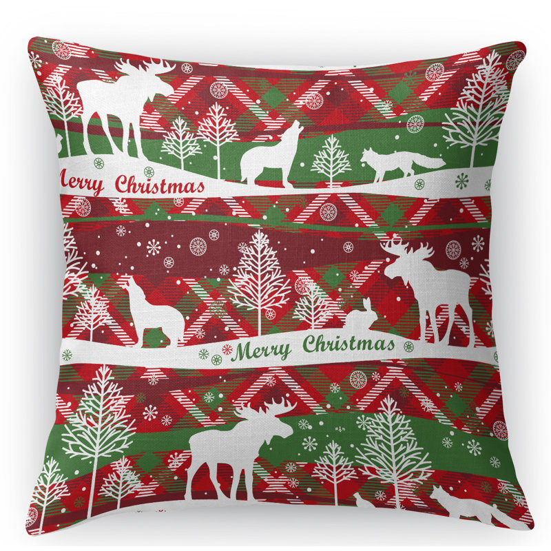 Coussin décoratif intérieur / extérieur Wild Xmas Wild Xmas, 16 po x 1 po, Carré