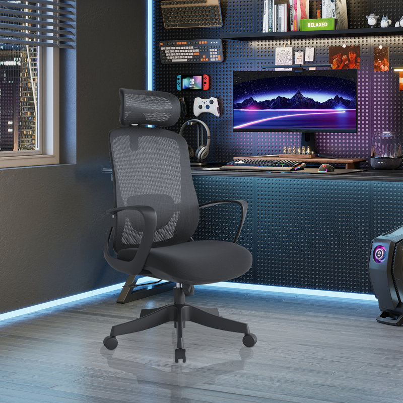 Ergonomic Office Chair, Gaming Chair with Adjustable Lumbar & Headrest, Executive Office Chairs for Long Hours, Comfy Desk Chairs with Wheels, Black