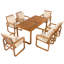 Ensemble de salle à manger de patio 7 pièces 7 pièces Ensemble de mobilier d'extérieur élégant avec coussins amovibles pour patio, cour arrière, bois naturel et coussin brun clair