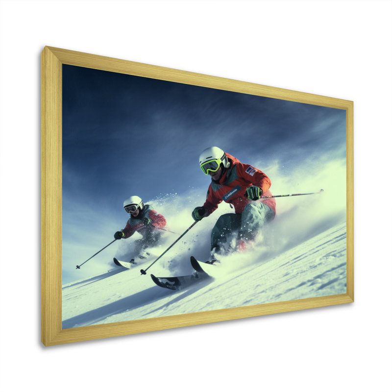 " Alpine Skiing Adventures I ", Gold Picture Framed, 12" H x 20" W x 1" D