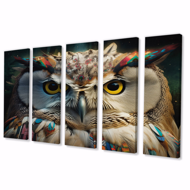 Portrait d'une chouette blanche, photographie d'art animalier - 5 panneaux égaux