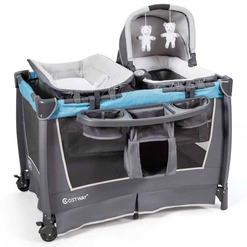 Crib with Bedding and Stand, Blue