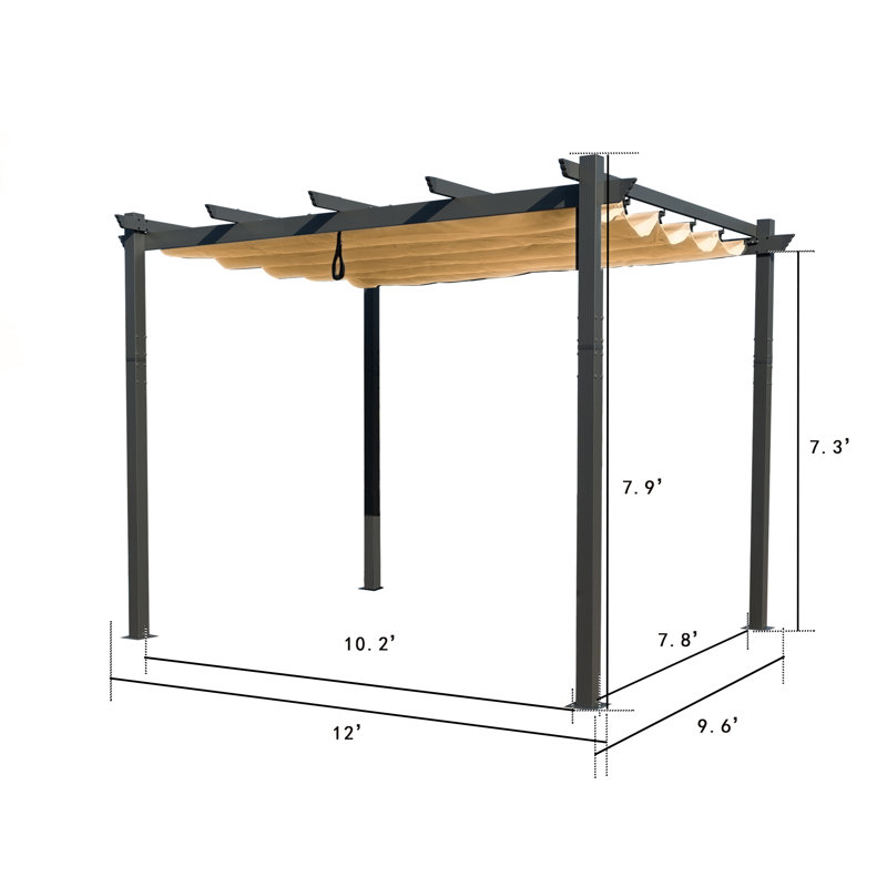 Pergola en métal avec auvent, Beige, Abri de garage en plastique l 10 pi. x P 12 pi. po