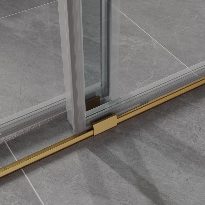 Satin Gold Frameless Double Sliding Shower Door with Clear Tempered Glass