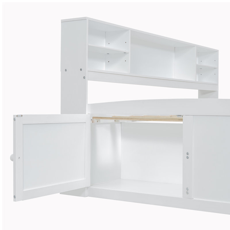 Allcot 4 Drawers Storage Daybed with Bookcase and Cabinet, White
