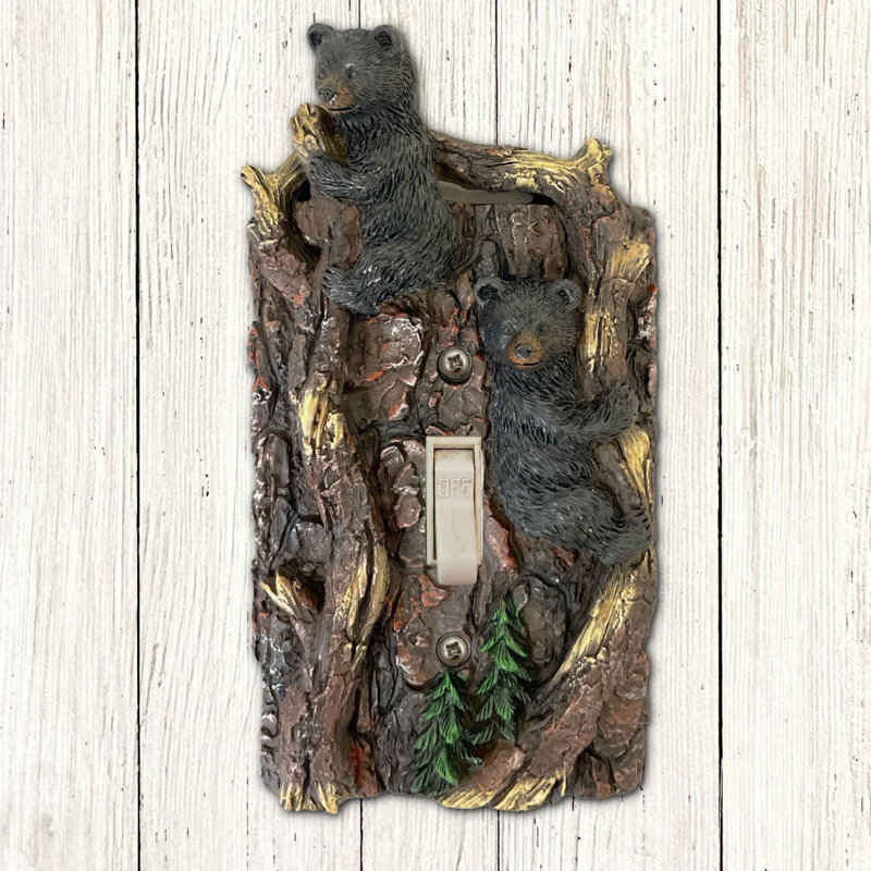 Wall Plate Cover in Black Bear Climibing on Tree Branch Design