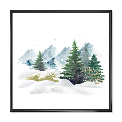 Hiver, forêt, paysage, aquarelle, illustration - peinture sur toile