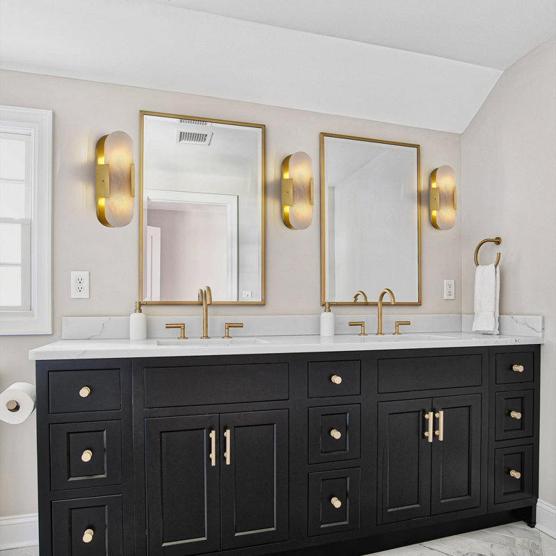 Ephraim 13.8" Dimmable Wall Sconces With Alabaster Shade, Brass