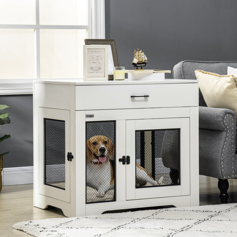 Chiot chenil avec tiroir et coussin relaxant, tiroir intérieur caché pour chien blanc
