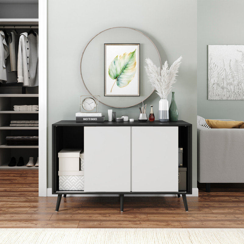 Rectangle Accent Cabinet, Black/White/Black Wood