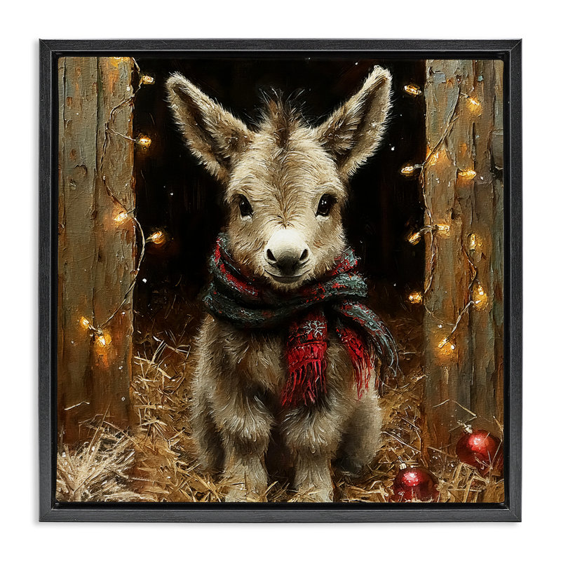 Cadre flottant Baby Donkey & Holiday Lights, design par Riley B, Cadre flottant noir de jais, H 18 po x l 18 po