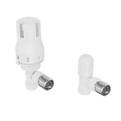 Angled Thermostatic Valve And Manual Radiator Valve For Heated Towel Rail Radiator
