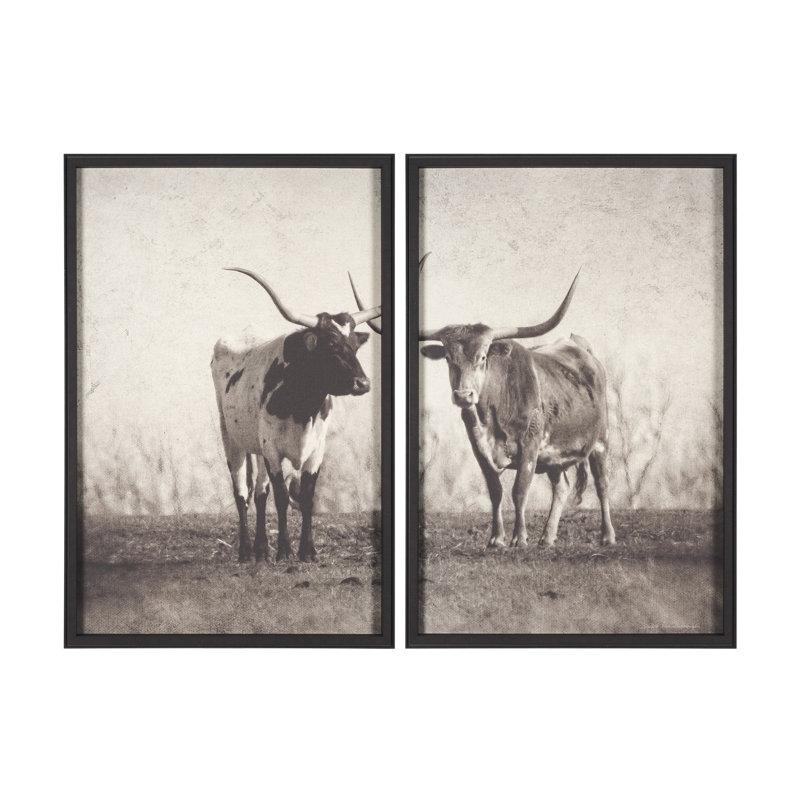 Texas Longhorns (lot de 2) par Debra Van Swearingen, reproduction d'art encadrée à la main