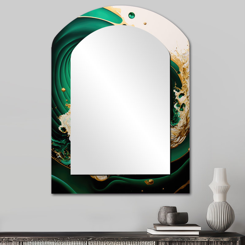 Miroir mural émeraude vert et or abstrait I - Green Arch, 34 po x 25 po