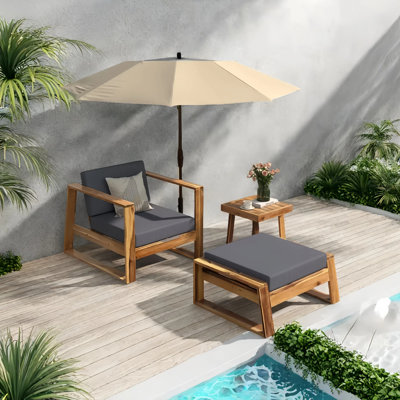 Outdoor Solid Wood Lounge Chair Set