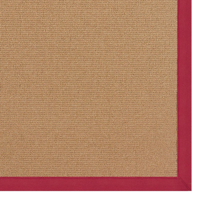 Nannette Handmade Dark Beige Berber with Red Cotton Border Made in the USA Area Rug, Rectangle 8'9" x 12'