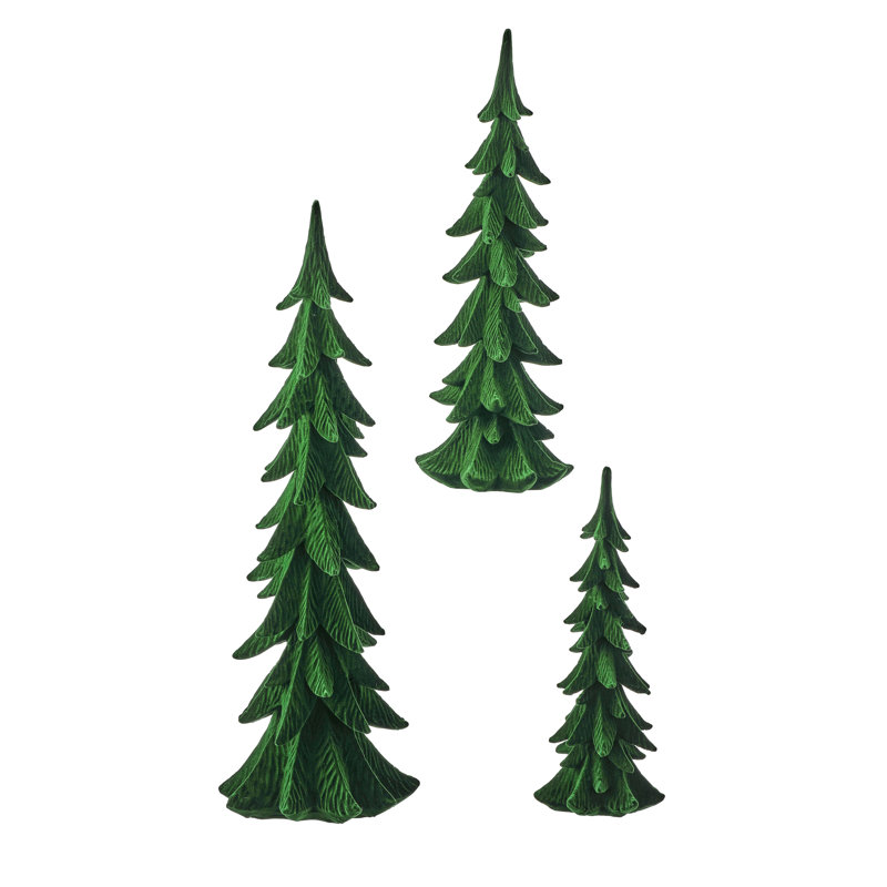 Ensemble de 3 arbres floqués en résine 10 à 17,75 po, Vert