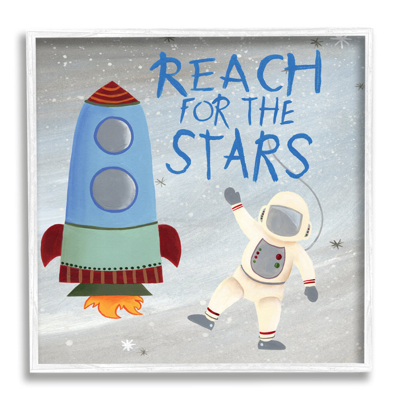 Reach For The Stars citation astronaute de fusée spatiale, H 12 po x l 12 po, Giclée encadrée blanc bord de mer