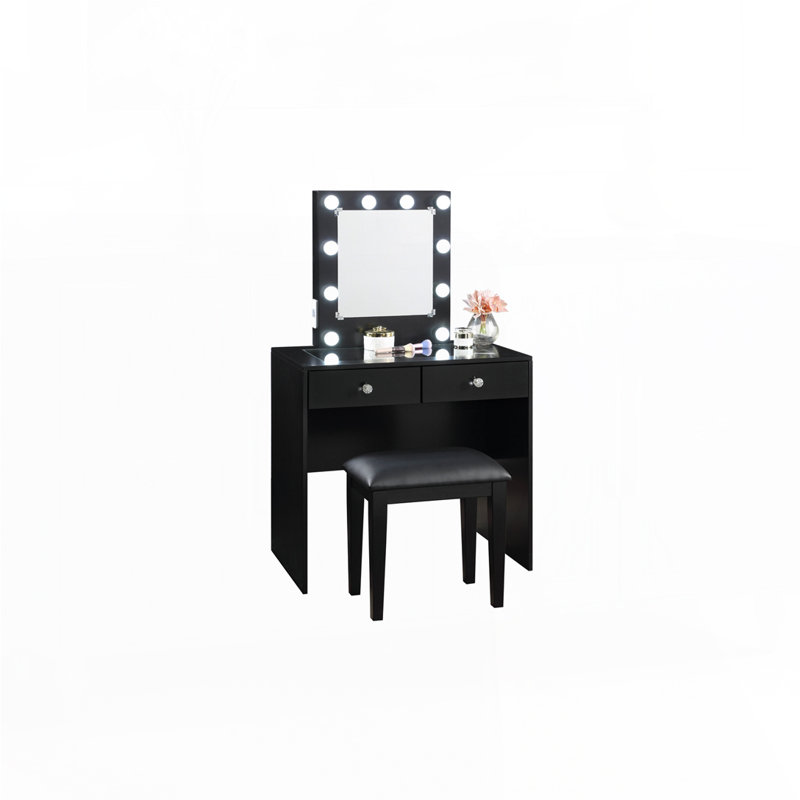 Makeup Vanity and Stool Set, Black