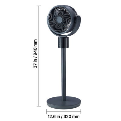 Ventilateur sur pied 7 pouces, ventilateur sur pied oscillant avec moteur à courant continu, télécommande, 12 vitesses et 3 modes, minuterie 15H, hauteur réglable, silencieux pour la maison, la chambre à coucher, le salon, la salle d'étude, bleu gris