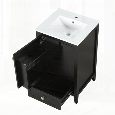 Meuble-lavabo de salle de bain avec lavabo, porte à fermeture douce, support de rangement et tiroir pour une organisation efficace et un design moderne.
