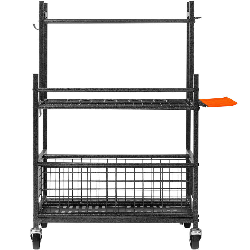 Rangement pour outils de jardin, 16 fentes avec crochets, support de tour pour outils de jardin avec roulettes pour l'organisation et le rangement du garage, support à outils à long manche / râteau / balai, support à outils en métal pour remise, extérieur