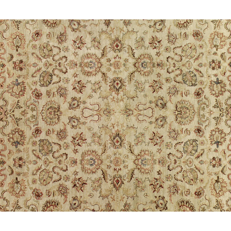 Hand Knotted Wool Oriental Area Rug in Green/Brown/Cream, Rectangle 4' x 6'