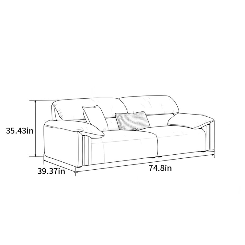 Canapé à oreilles droites minimaliste italien, 3, H 35,43 po x l 74,8 po x P 39,37 po