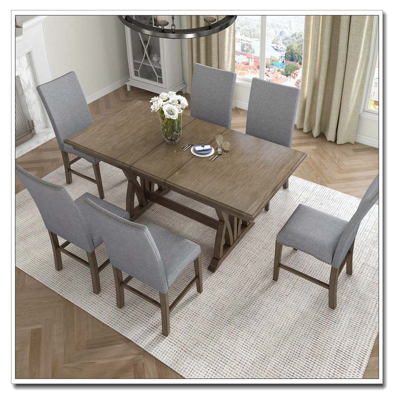 Ensemble de table de salle à manger extensible Mid-Century en bois massif avec chaises
