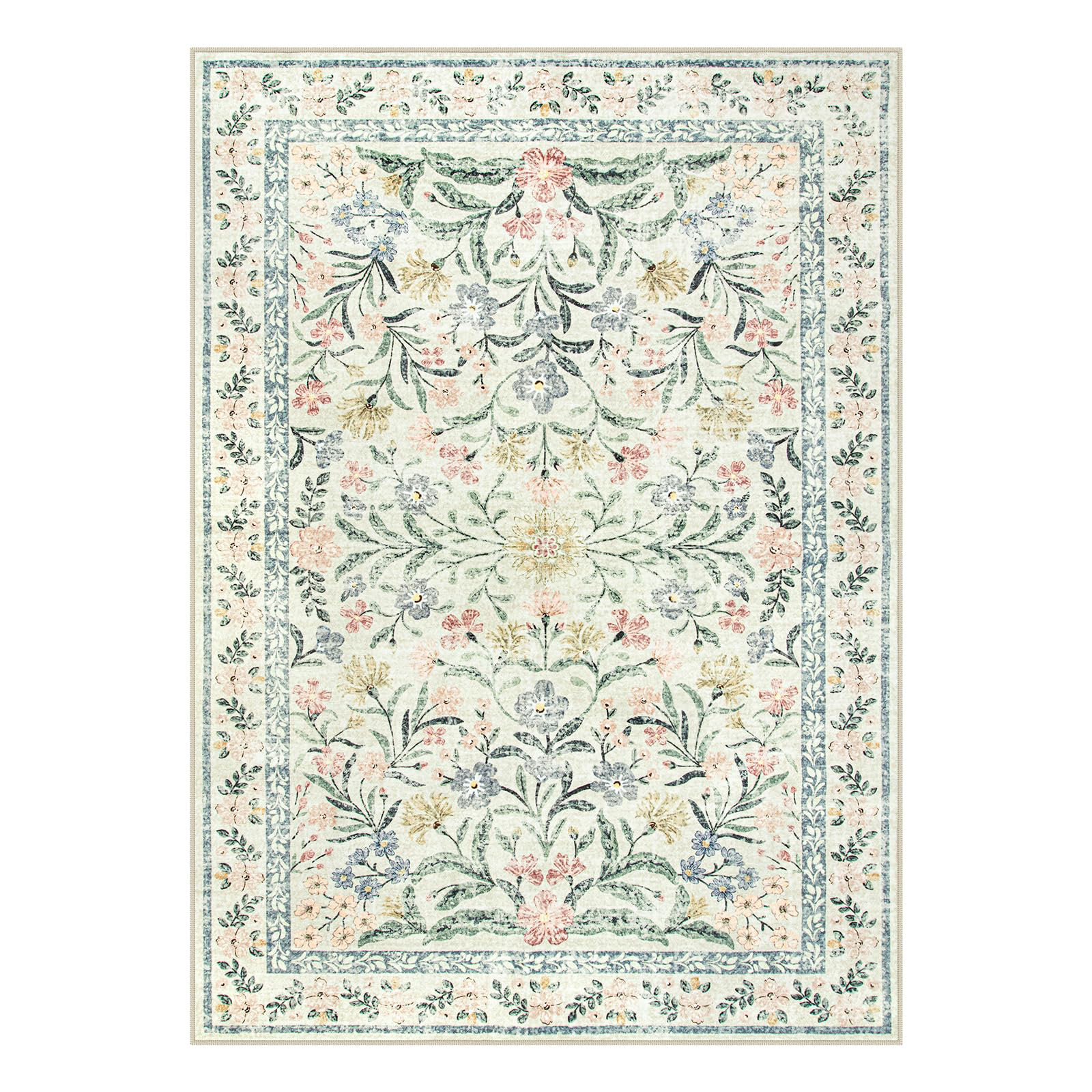 Fonsie Washable Oriental Botanical Floral Machine Washable Area Rugs