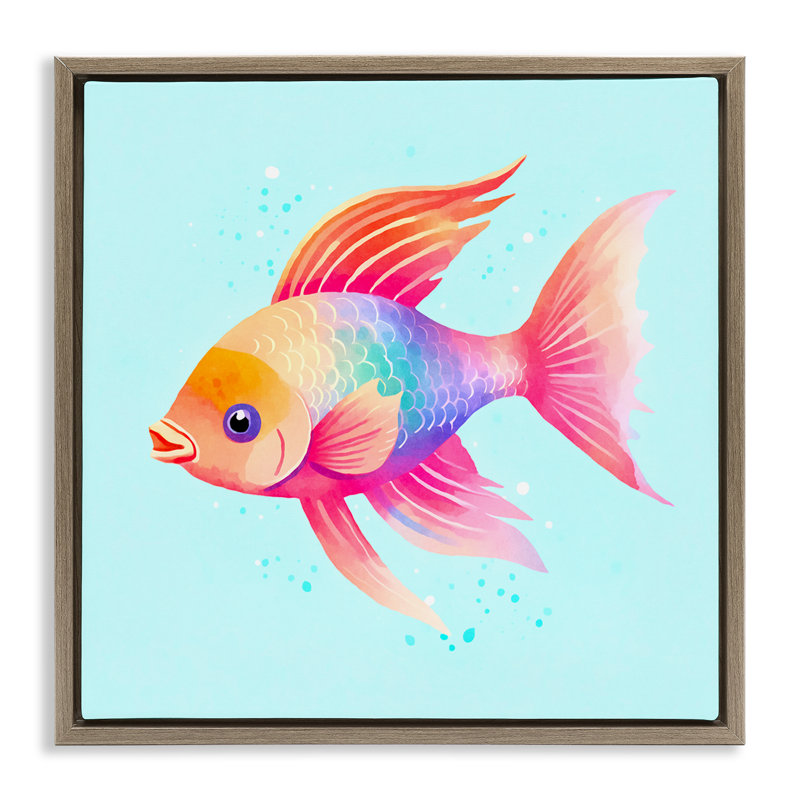 "Whimsical Gradient Fish", art mural encadré flottant par Andrea Haase, Cadre flottant orme Montalcino, H 18 po x l 18 po