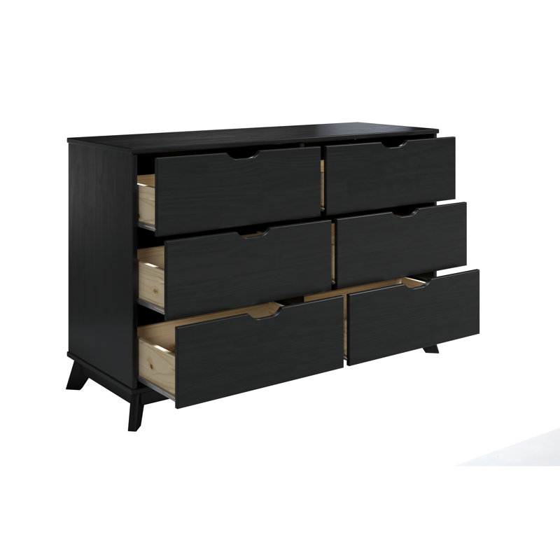 Commode double en bois massif 6 tiroirs Marialana, Noir