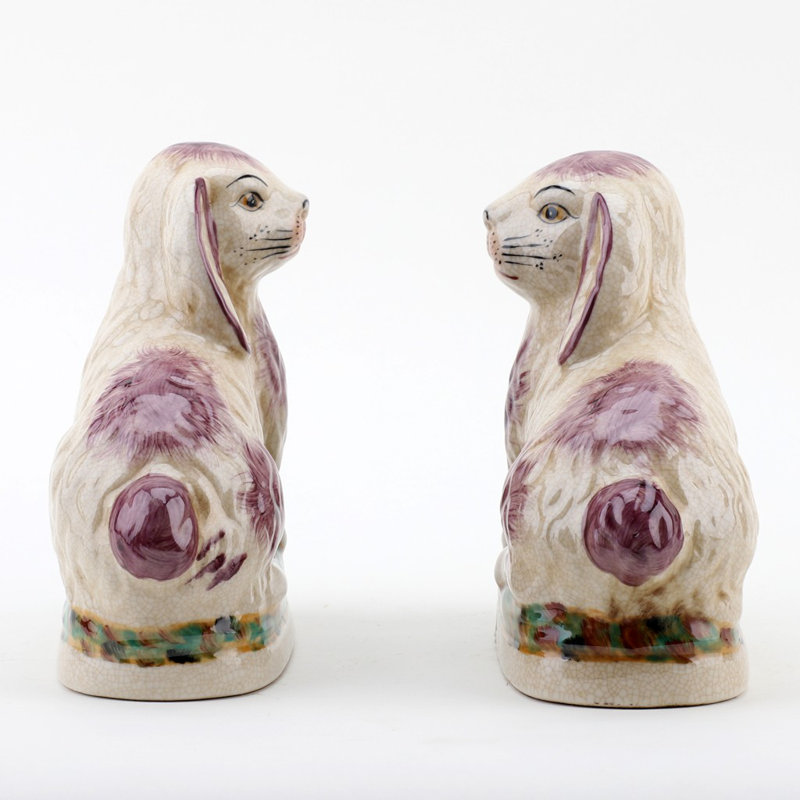 Small Staffordshire Bunny Hares Figurine, Orange/Cream, 6.5" H x 6" W x 3" D