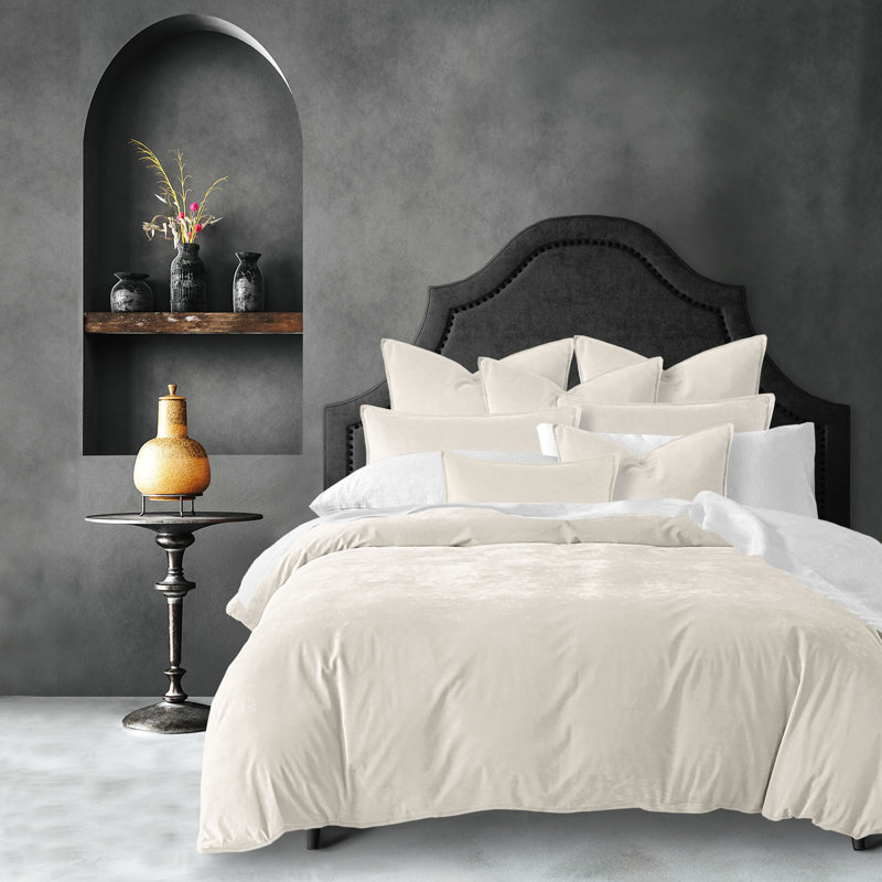 Cascade Velvet Solid Colour Coverlet Set / Bedspread Set - 8 Piece, Super Queen Coverlet + 7 Additional Pieces, Ivory