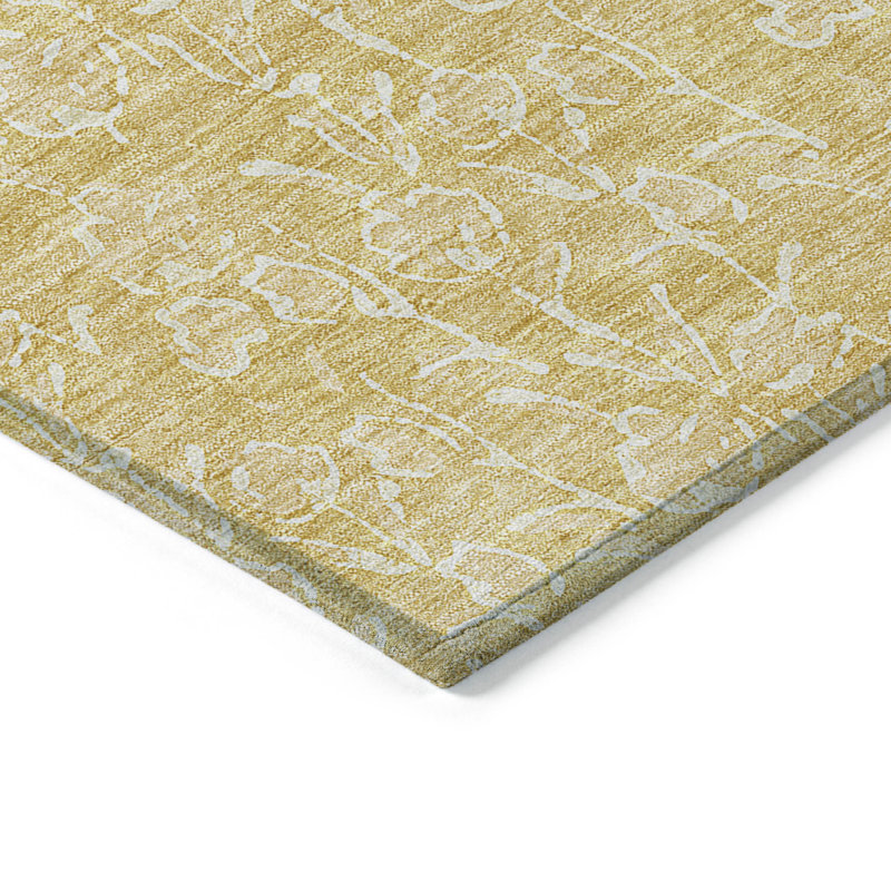 Tapis intérieur lavable floral doré et ivoire 8 pi x 10 pi