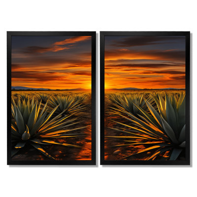 «Orange teint», art mexicain vert Téquila Sunrise - art mexicain encadré, ensemble d'art mural orange