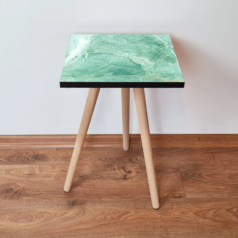 Modern Side Table with Green and White Solid Color Design, 13.8 x 16.5 x 13.8 inches | 100% MDF with Beech Wood Legs, Thickness: 0.7 inches | Stylish Marble Concept for Living Room & Bedroom Decor