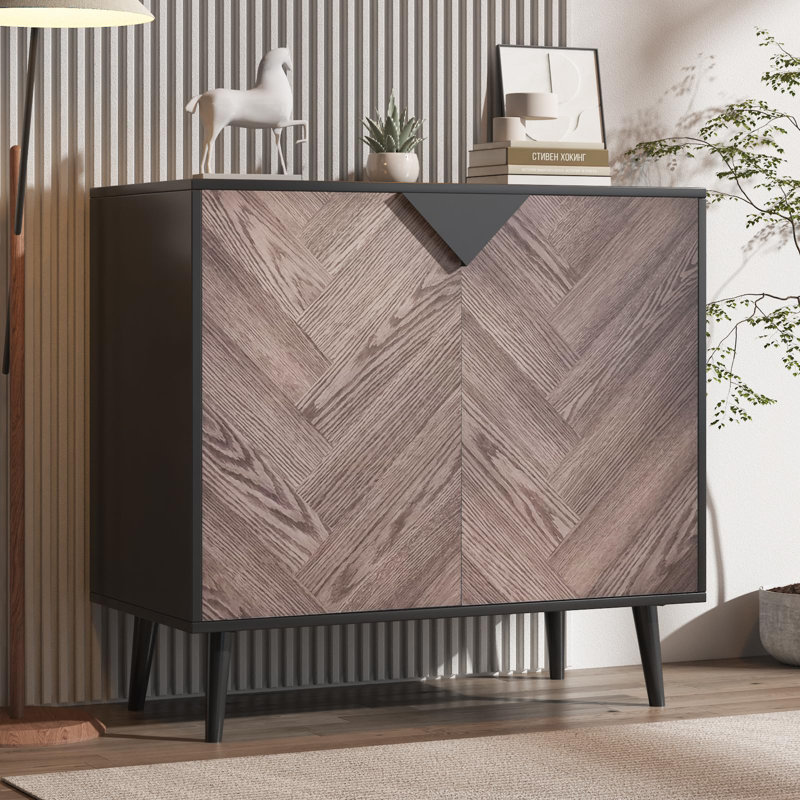 Modern Storage Free Standing Accent Cabinet, Buffet Cabinet with Doors, Wood Finish Sideboard Buffet with Storage, Grey