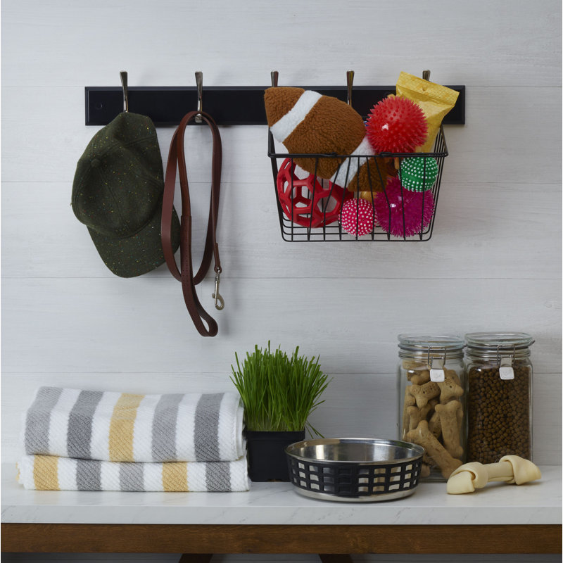 Black MDF Wall-Mounted Coat Rack with 5 Hooks