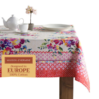 Maison d' Hermine Table Cloth Rectangle Table 100% Cotton 70 x 108 Inches Tablecloth Reusable Decorative for Dining Room Farmhouse Home Valentines Day Decorations Spring Summer - Rose Garden