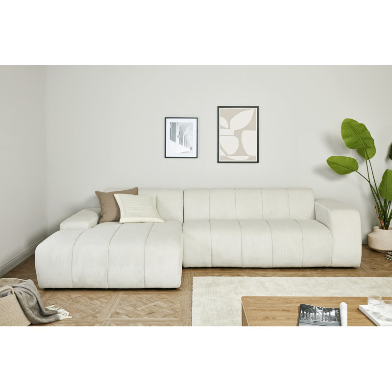 Charee Corner Sectional, Left Hand Facing, White Corduroy