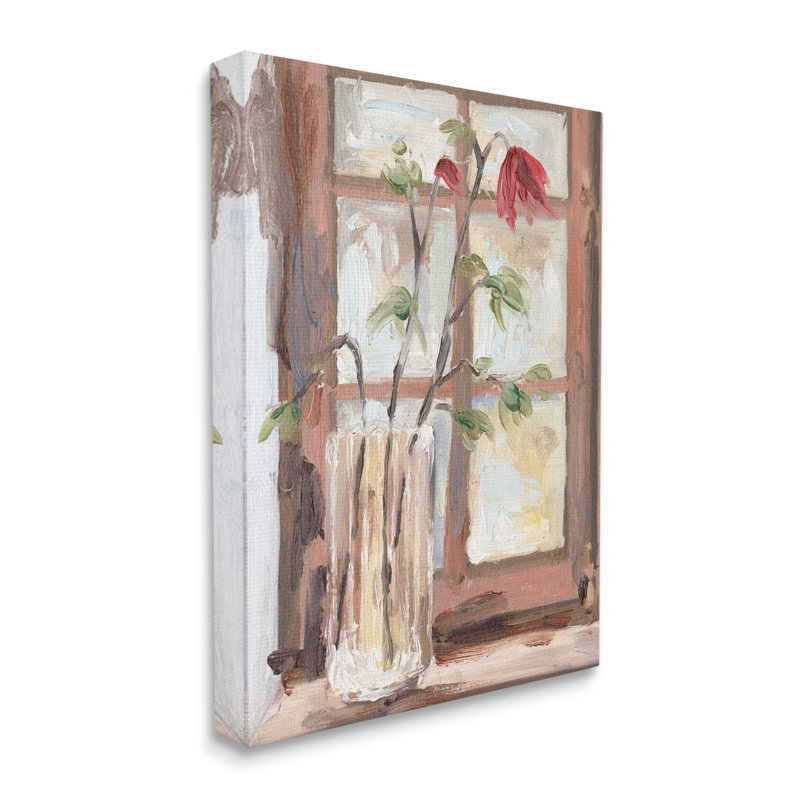 Vase de fleurs doux rouge, Toile tendue, H 20 po x l 16 po