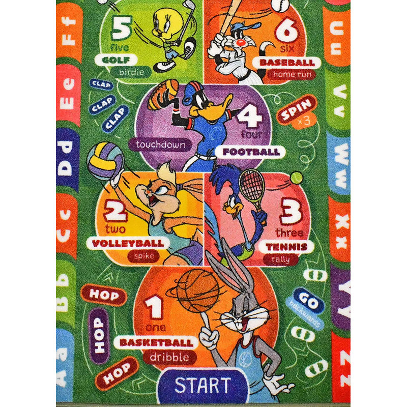 Looney Tunes Educational Hopscotch Kids Rug with ABCs and Numbers